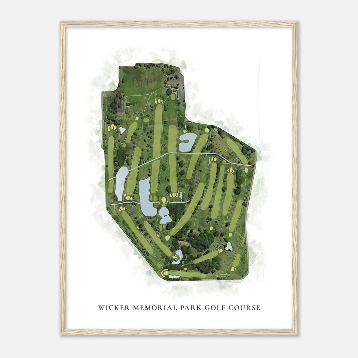 Wicker Memorial Park Golf Course Classic Aerial Watercolor Map Poster - Image 2