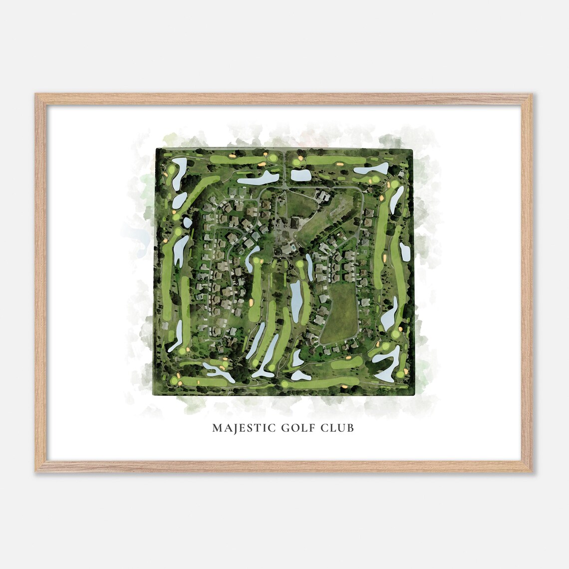 Majestic Golf Club Classic Aerial Watercolor Course Map Poster
