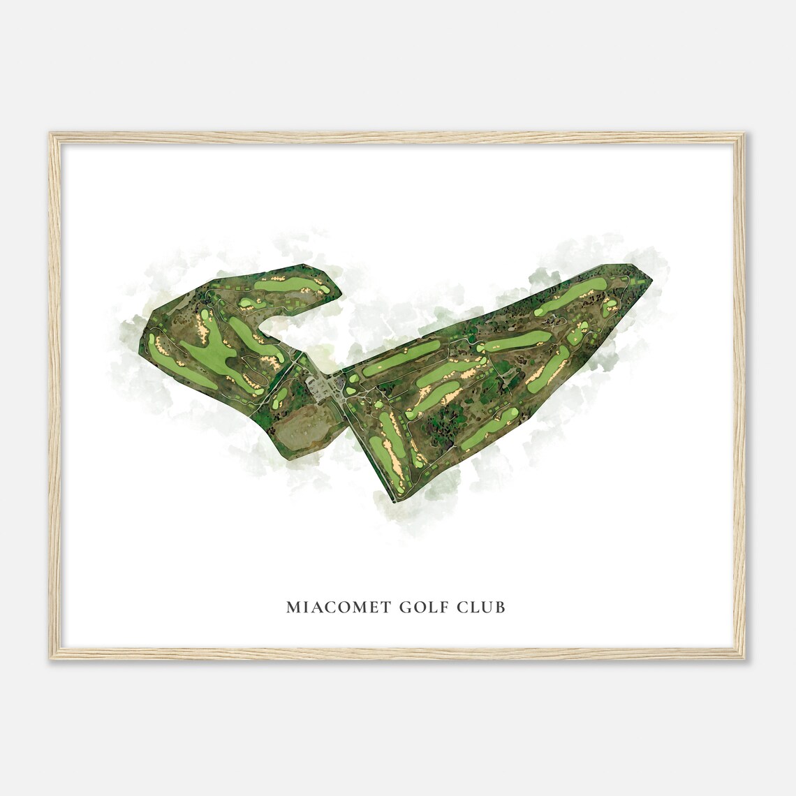Miacomet Golf Club Massachusetts Watercolor Map, Golf Poster