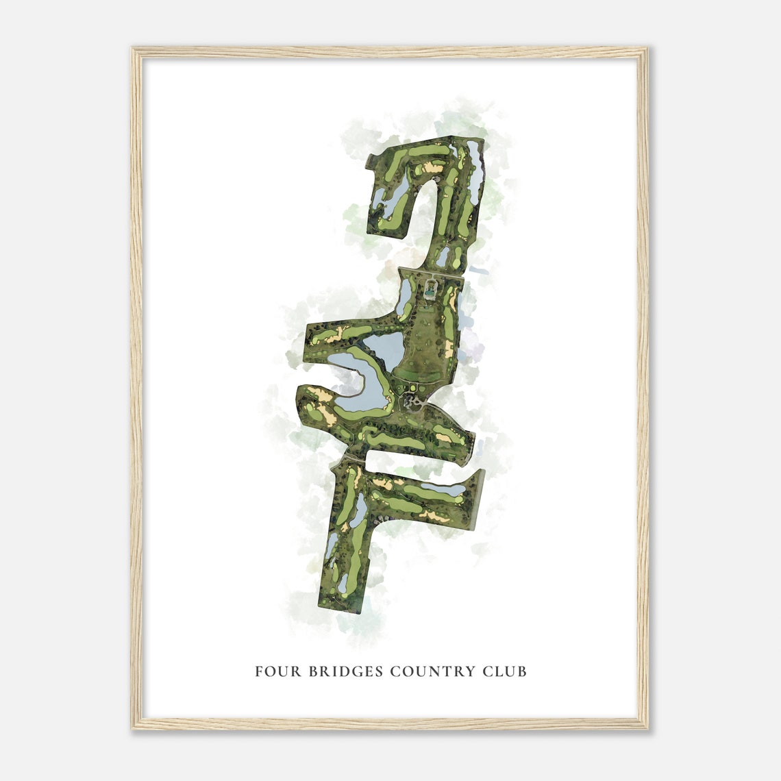 Four Bridges Country Club Ohio Classic Watercolor Map Golfer Gift Golf Wall Art Golf Poster Print Course Layout
