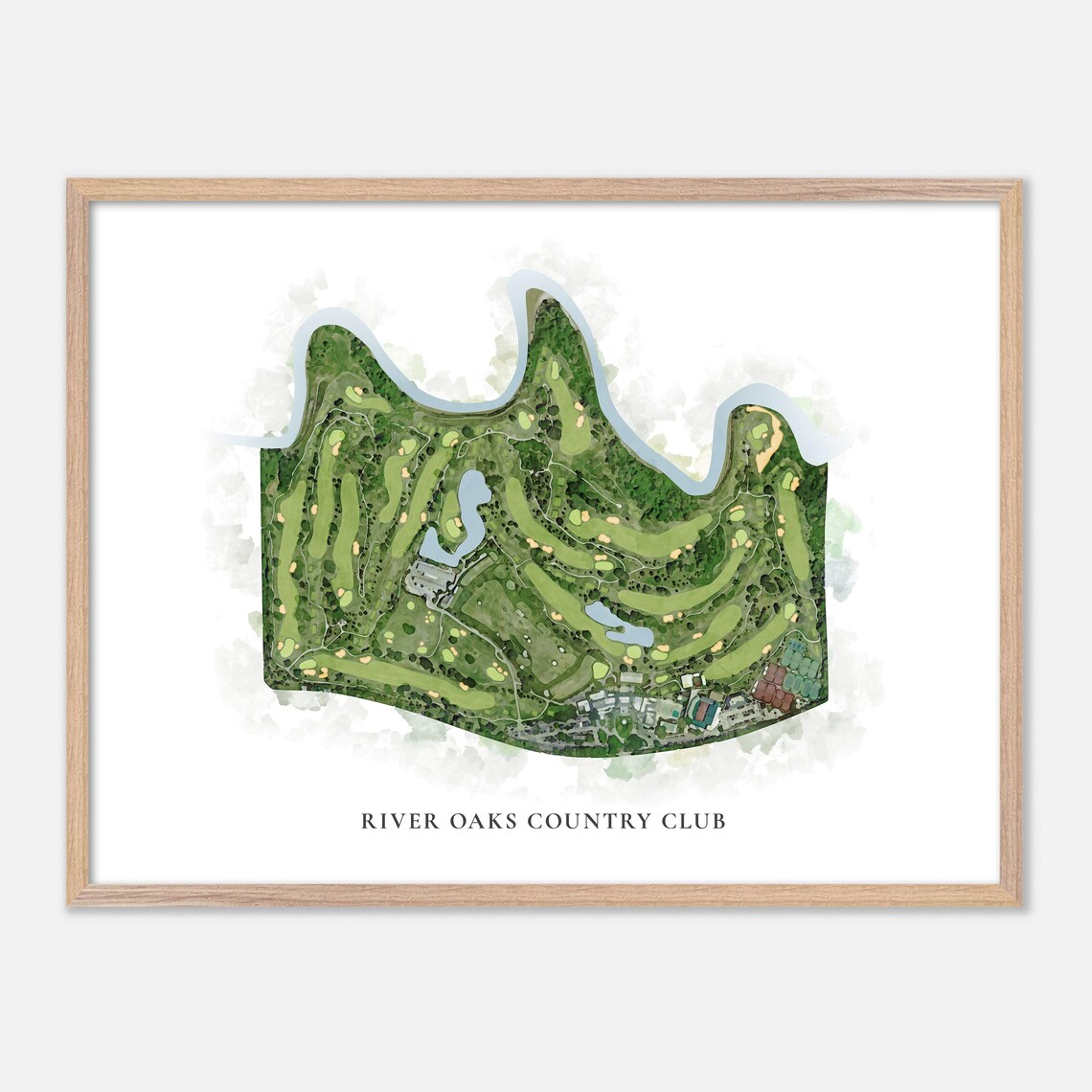 River Oaks Country Club Houston Texas Classic Watercolor Map Poster