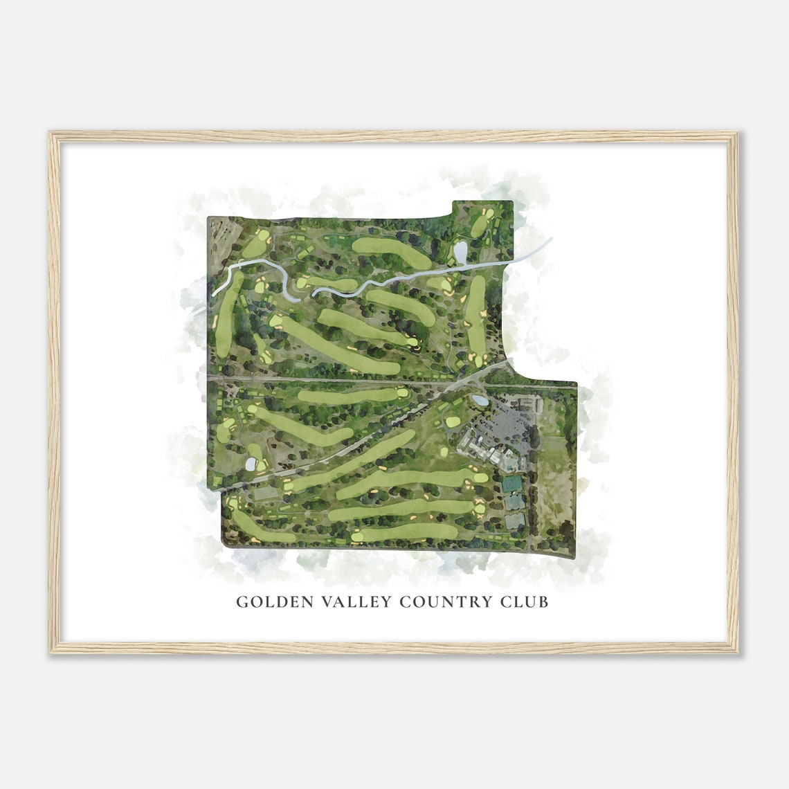 Golden Valley Country Club Watercolor Style Golf Course Map Poster