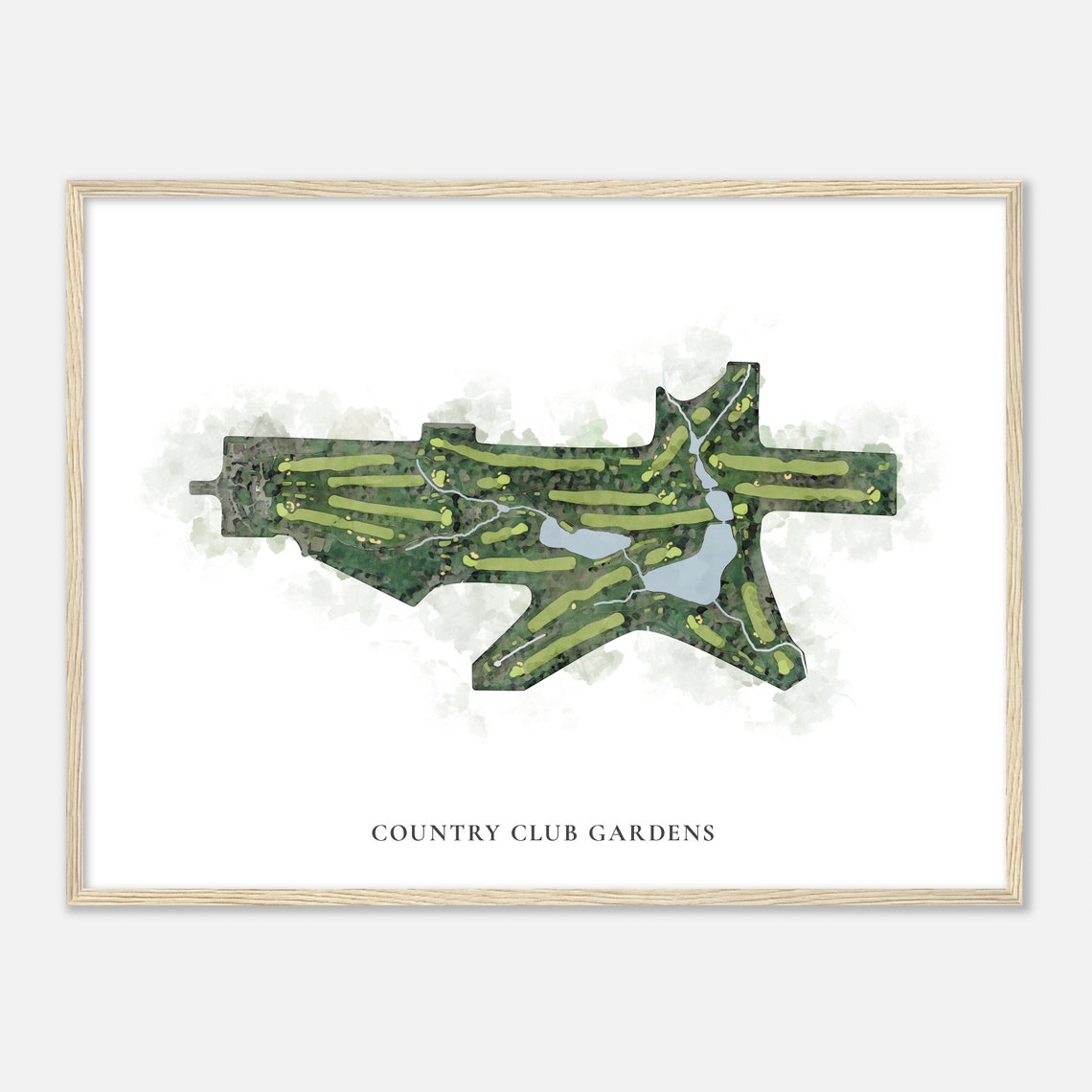 Country Club Gardens Watercolor Aerial Golf Course Map Poster