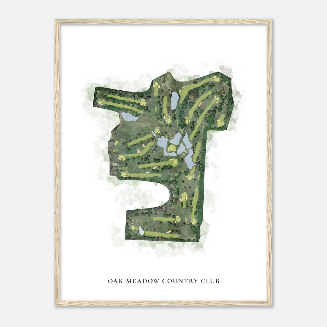 Oak Meadow Country Club Classic Watercolor Aerial Map Wall Art