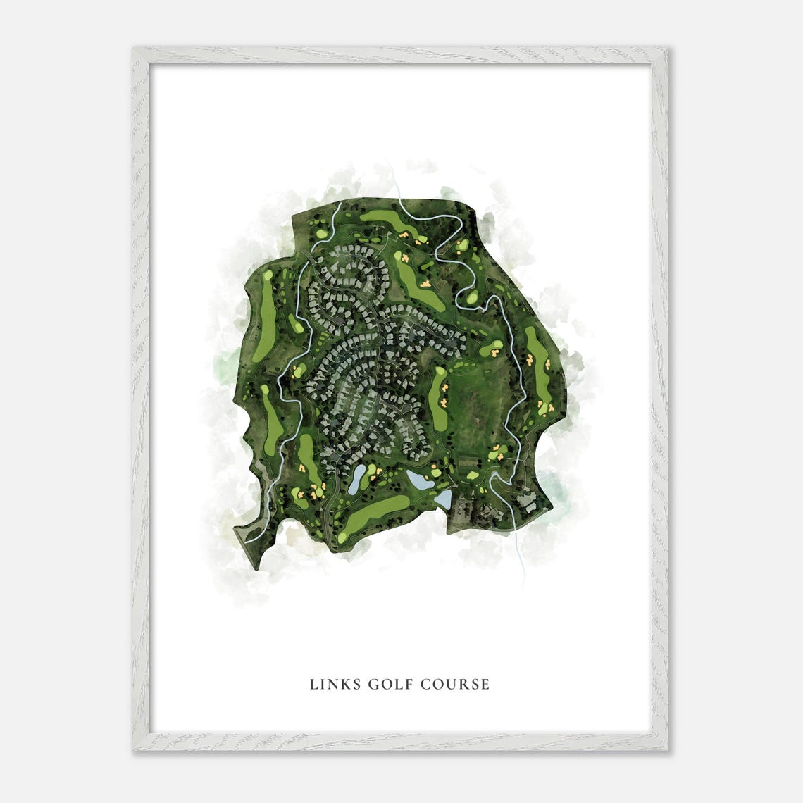 The Links Golf Course Classic Watercolor Aerial Map Art Poster - Image 2