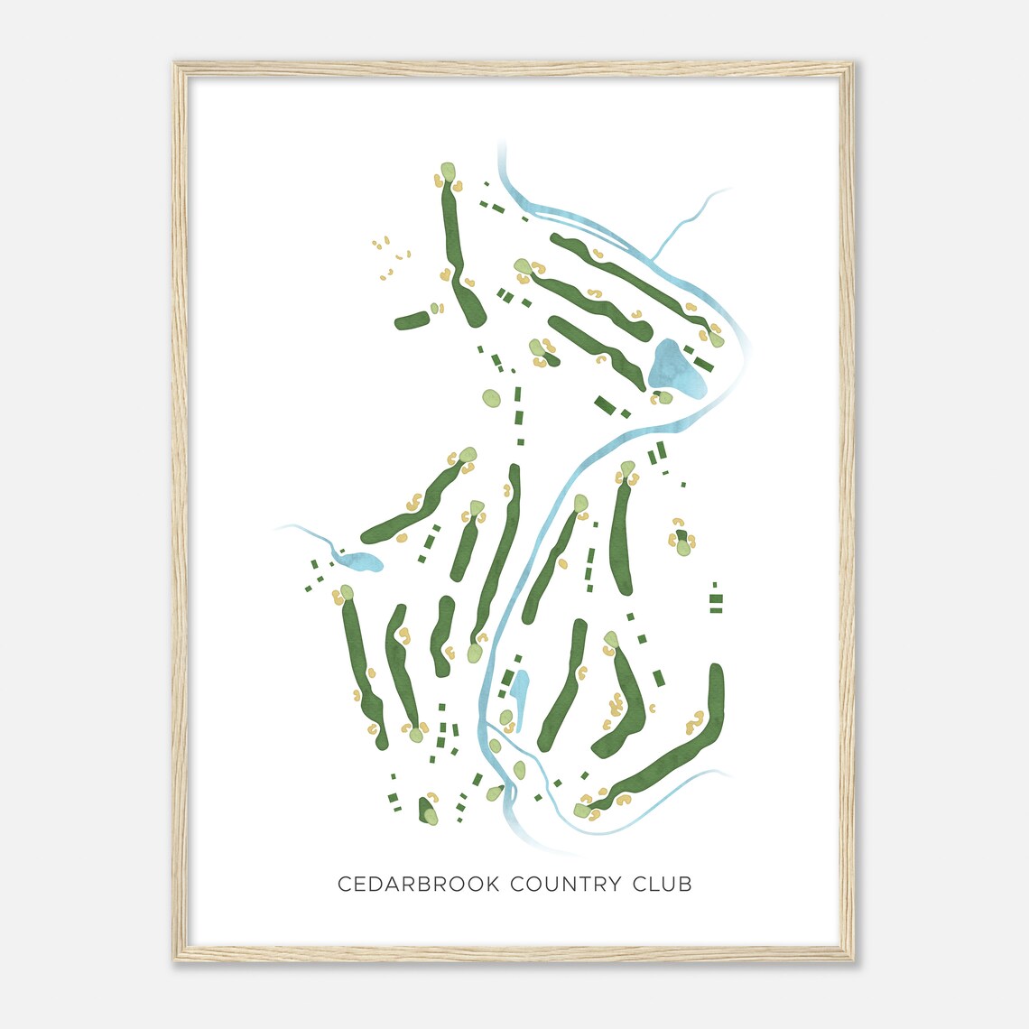 Cedarbrook Country Club Modern Minimalist Watercolor Course Map Poster