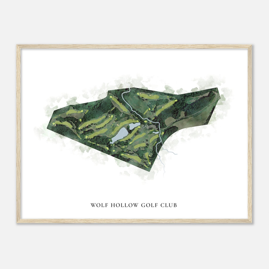 Wolf Hollow Golf Club Classic Aerial Watercolor Course Map Poster