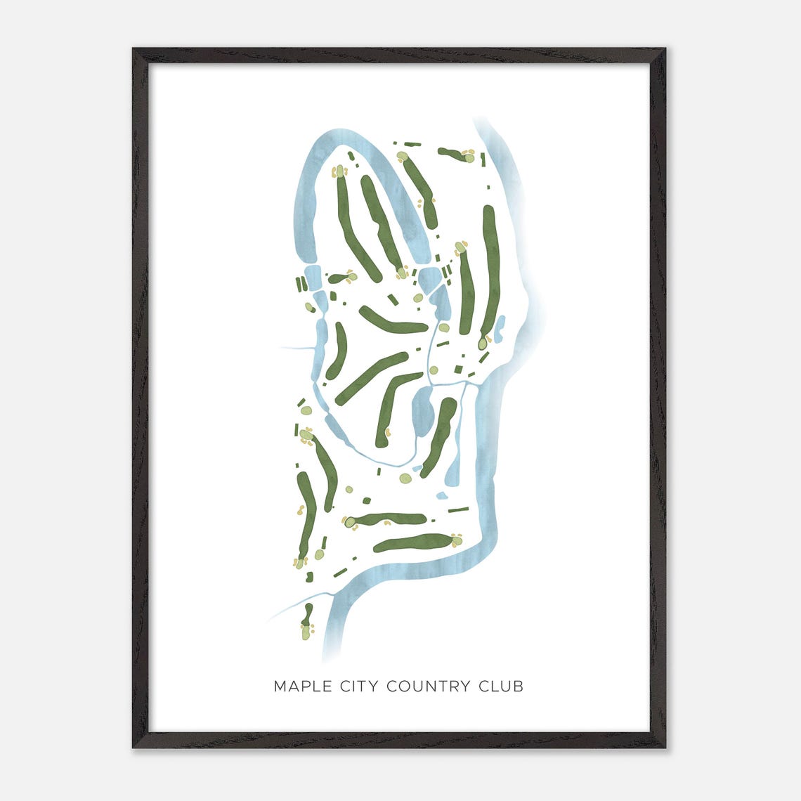 Maple City Country Club Modern Minimalist Watercolor Golf Map Poster - Image 2