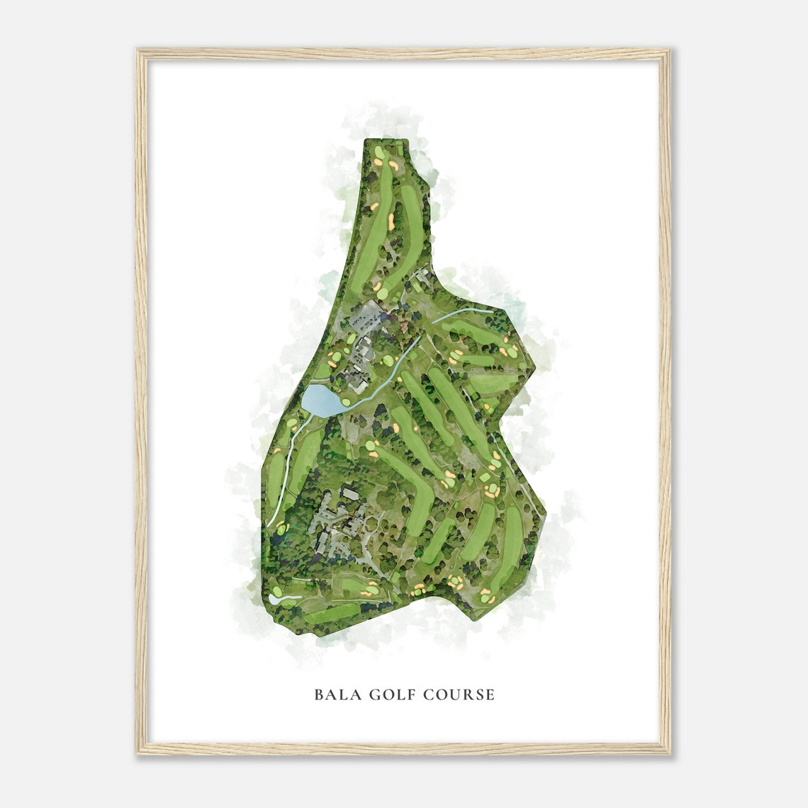 Bala Golf Course Classic Watercolor Aerial Course Map Poster