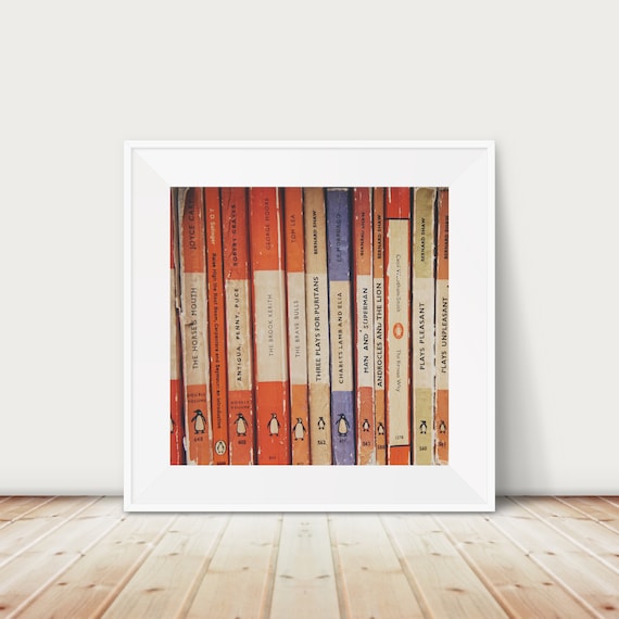 Vintage Orange Penguin Books Spine Library Shelf Photo Print