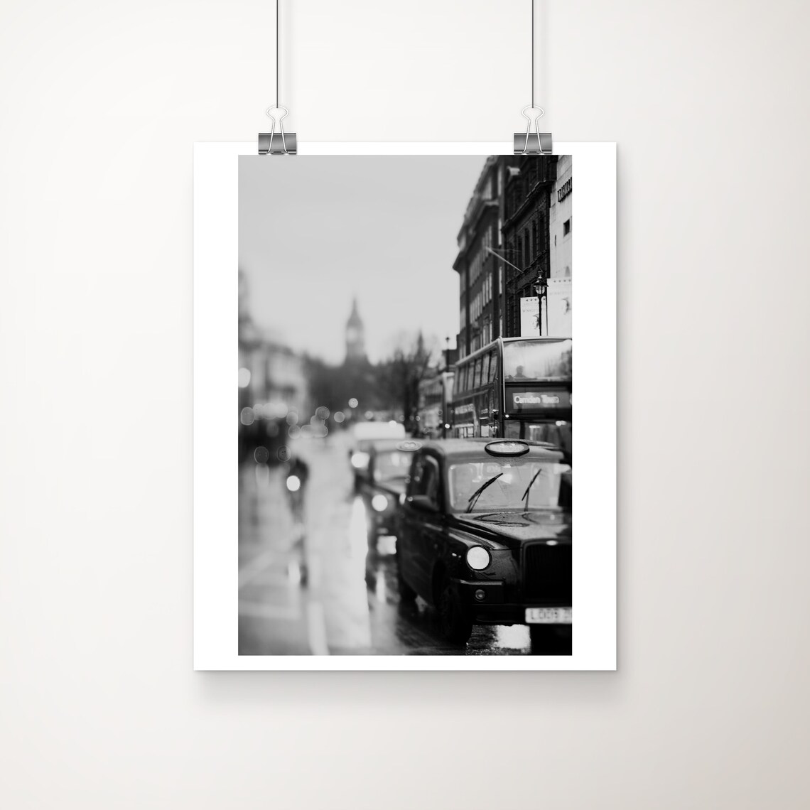London Black and White Taxi Cab Westminster Street Photo Poster