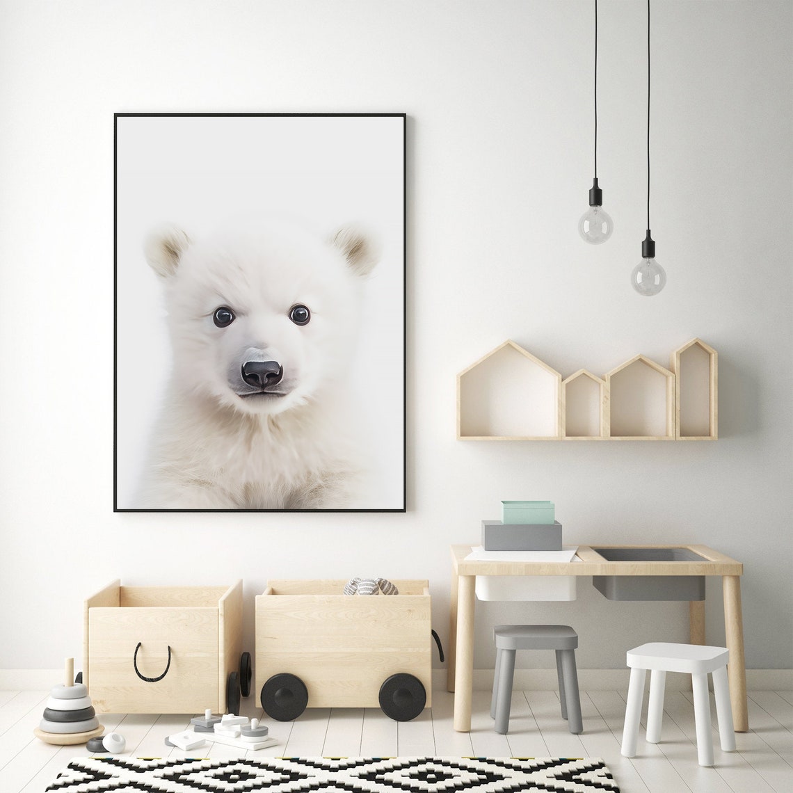 Baby Polar Bear Nursery Portrait Cute Fluffy White Cub Art Print - Image 3