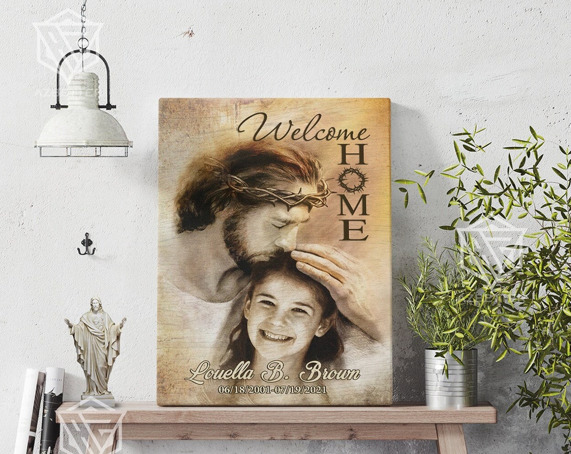 Welcome Home Jesus Blessing Smiling Girl Memorial Portrait Poster