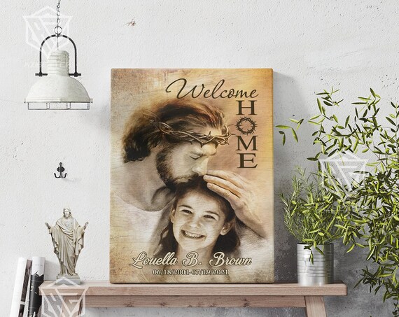 Welcome Home Jesus Blessing Smiling Girl Memorial Portrait Poster