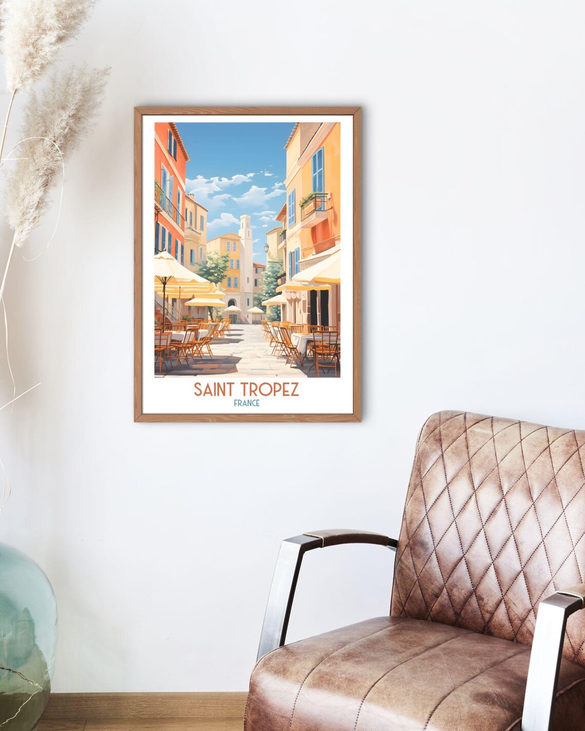 Saint Tropez France Sunlit Cafe Square and Tower Travel Art Print - Image 2
