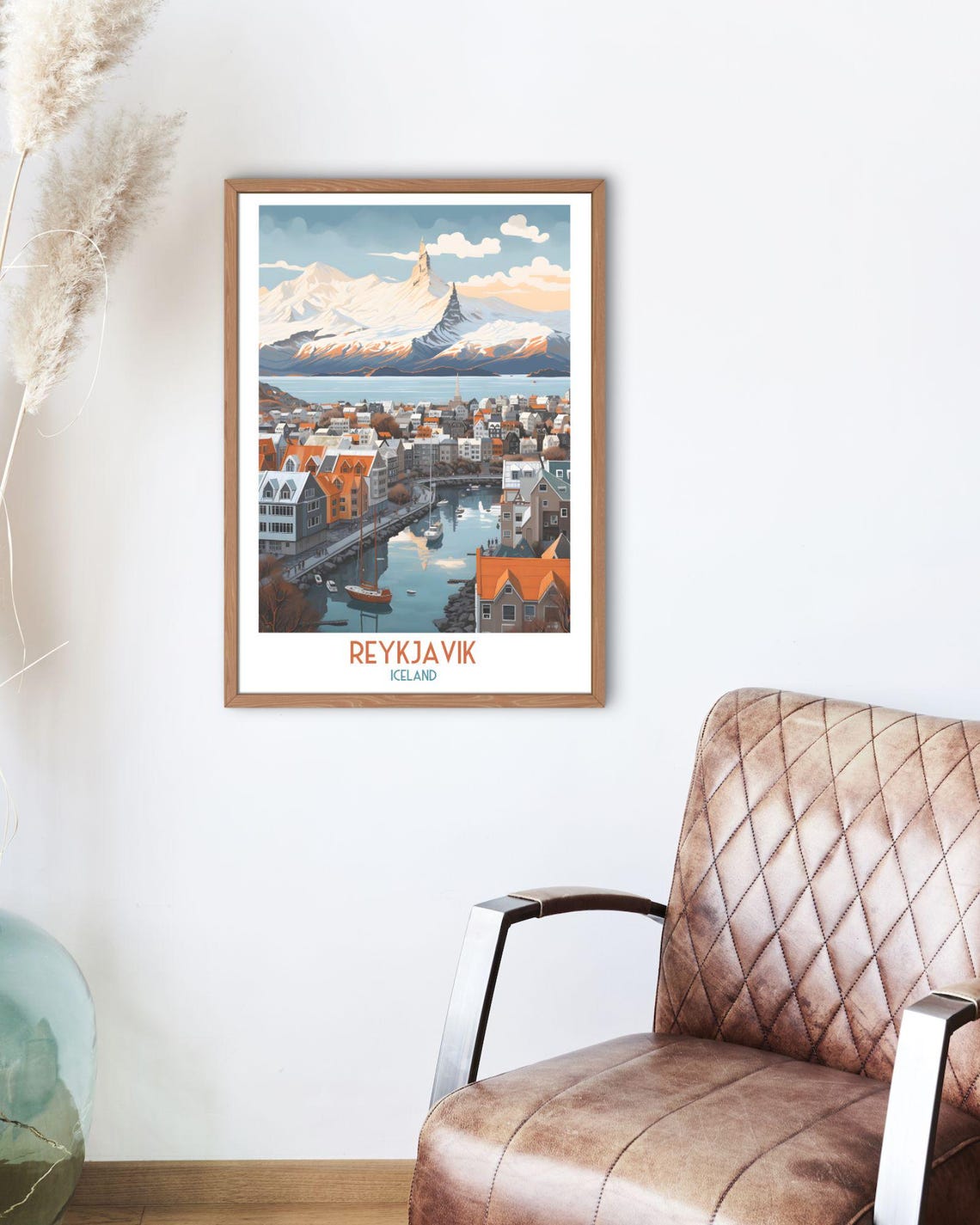 Reykjavik Iceland Harbor View With Snow Capped Mountains Art Print - Image 2