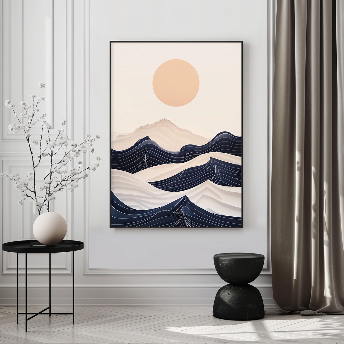 Layered Paper Cut Ocean Waves Cream Sun Minimal Coastal Poster - Image 2