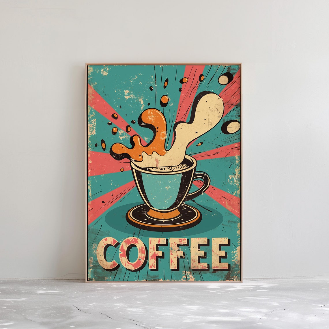 Vintage Coffee Splash Pop Art with Bold Retro Lettering Poster