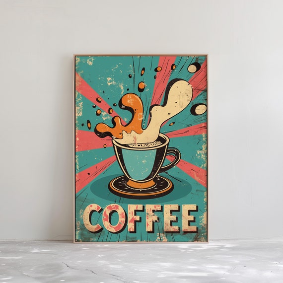 Pop Art Coffee Wall Art 60s Style Painting For Vintage And Retro Design Lovers Home Or Caf Decor