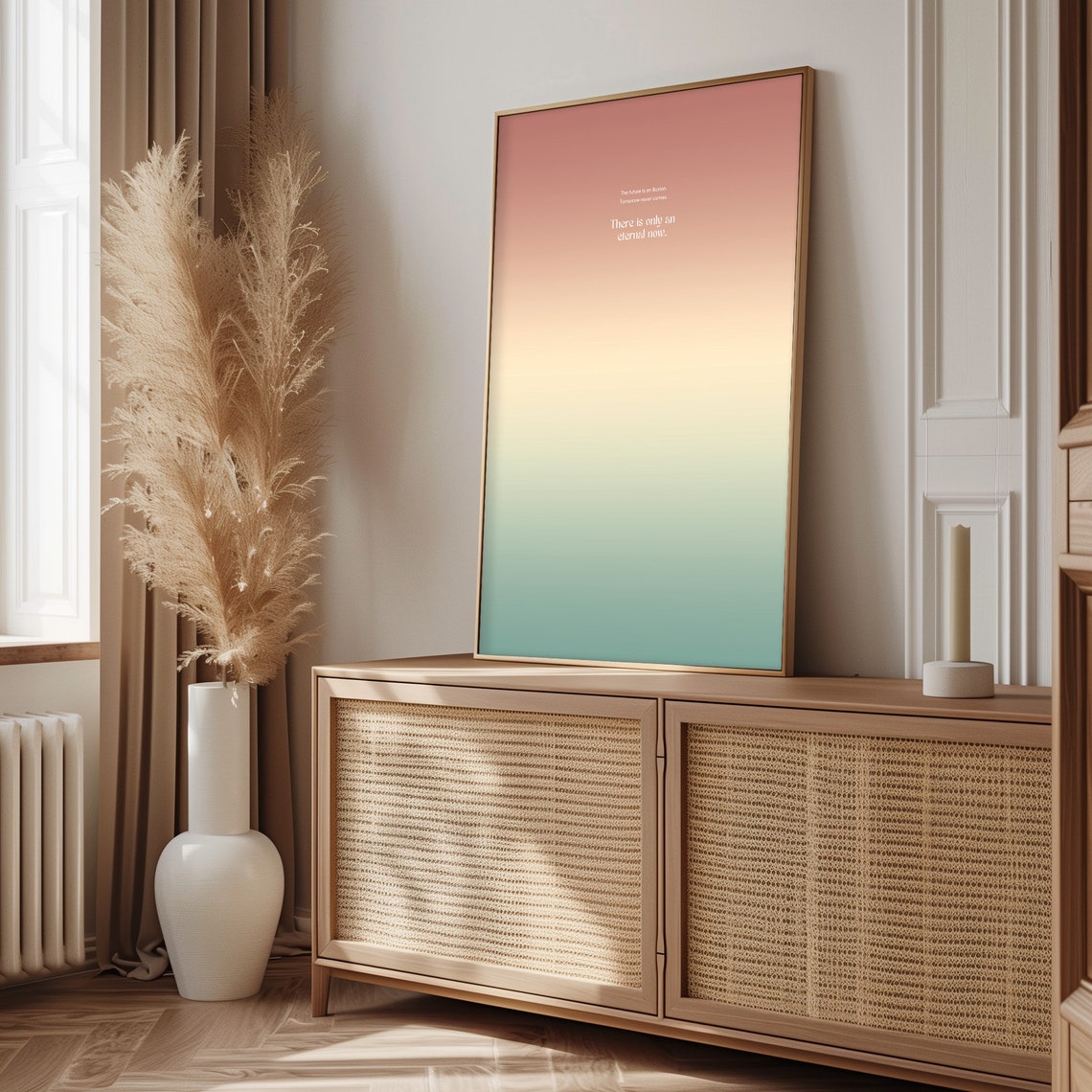 Eternal Now Quote on a Dreamy Blush Cream Teal Gradient Poster - Image 3