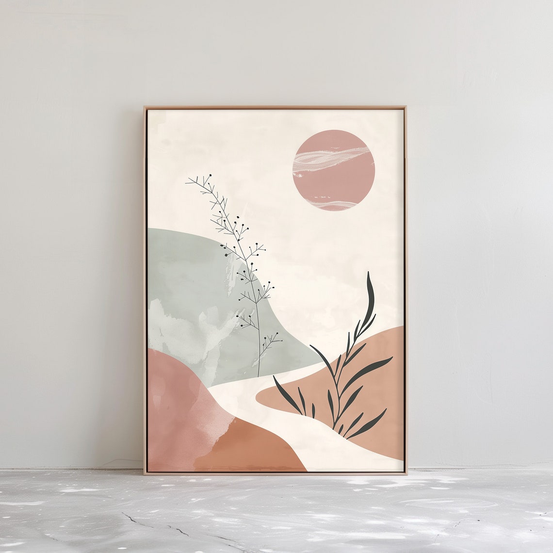 Rose Sun Minimal Botanical Hills Modern Abstract Landscape Poster