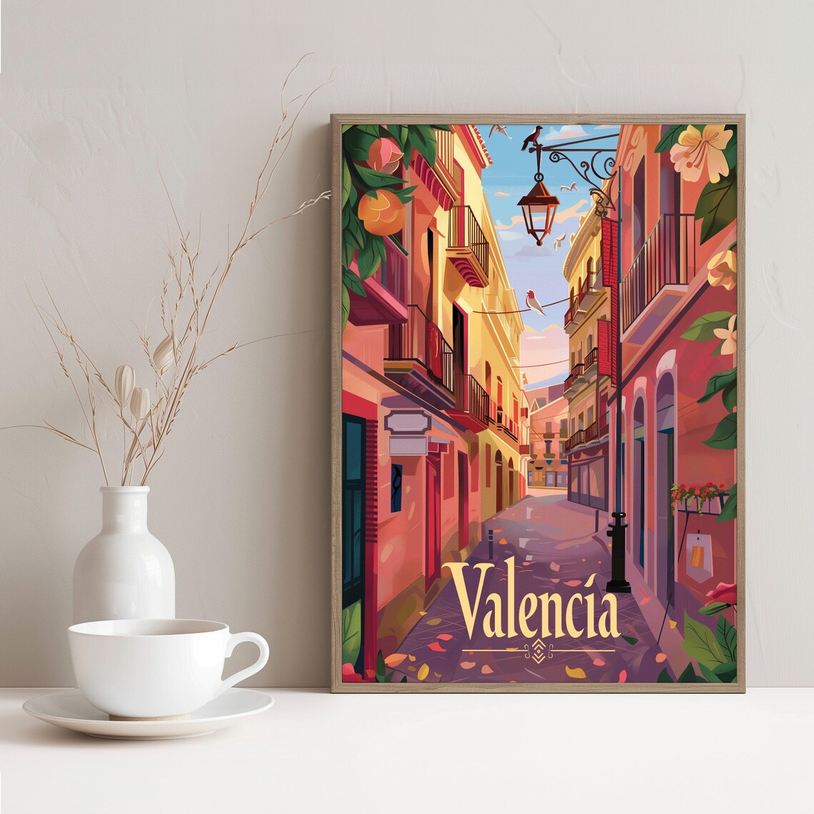 Valencia Spain Old Town Colorful Street Lantern Travel Poster - Image 2