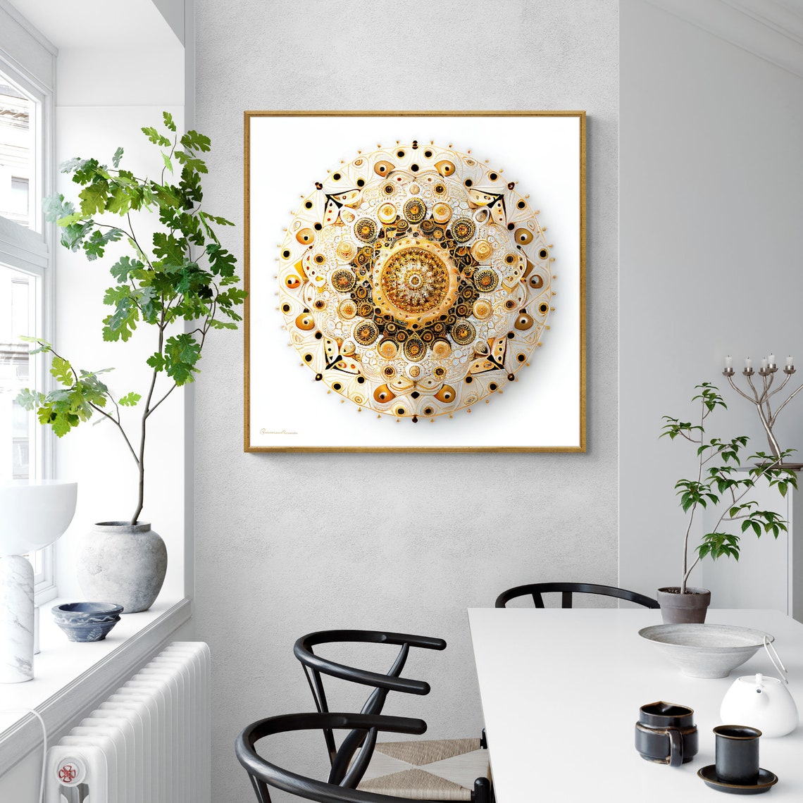 Golden Fractal Mandala with Detailed Amber Ornament Work Poster - Image 3