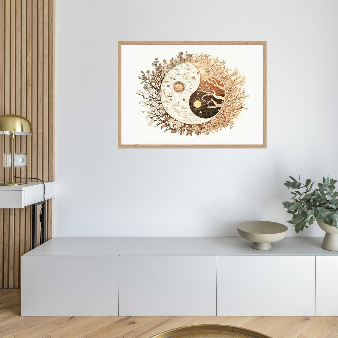 Yin Yang Sun and Moon with Botanical Branches Zen Art Poster - Image 3