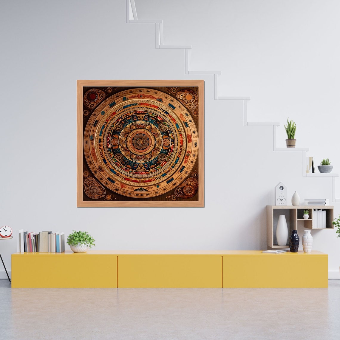 Colorful Tribal Style Mandala in Teal Coral and Gold Tones Poster - Image 3