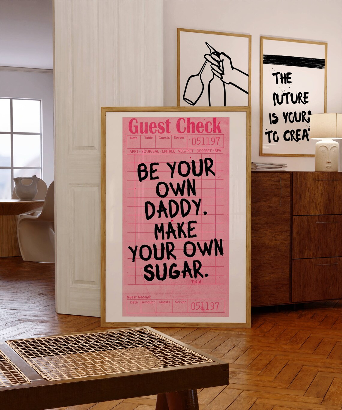 Be Your Own Daddy Guest Check Pink Retro Feminist Quote Poster Wall Decor