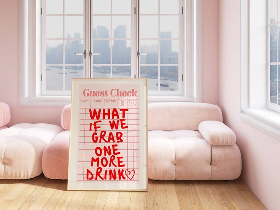 Guest Check One More Drink Red Retro Bar Cart Typography Poster