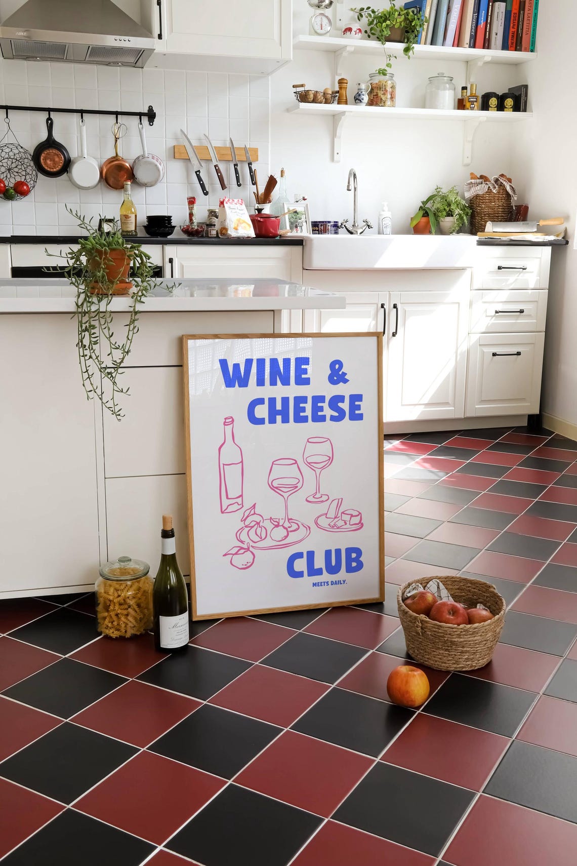 Wine and Cheese Club Fun Meets Daily Pink Line Art Kitchen Poster - Image 5