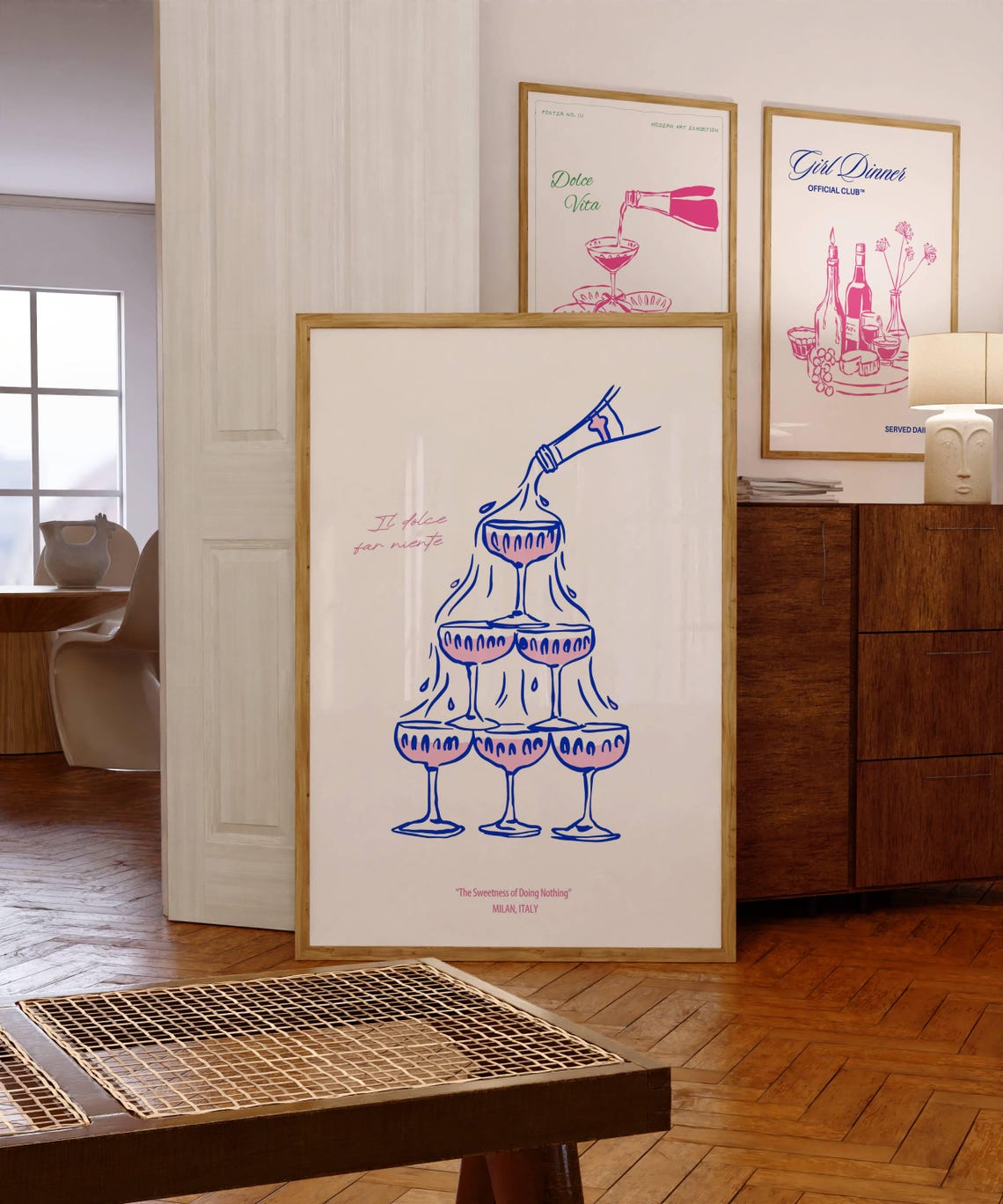 Il Dolce Far Niente Milan Champagne Tower Blue Line Art Poster - Image 5