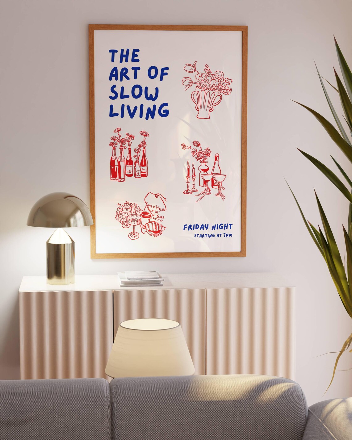 The Art of Slow Living Cozy Friday Night Floral Wine Art Poster - Image 2