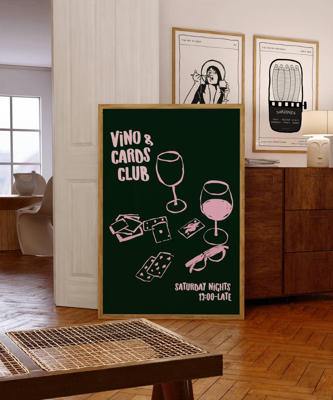 Vino Cards Club Wine Game Night Retro Green Chalkboard Poster
