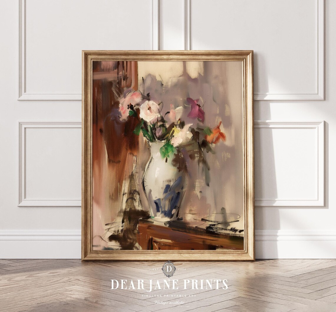 Impressionist Pink Blossom Flower Vase Still Life Painting Poster