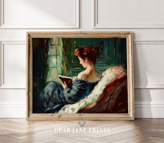 Elegant Woman Reading Library Decor Wall Art 19th Century Office Decor Academia Vintage Print