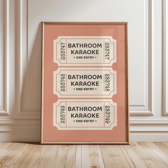 Bathroom Karaoke One Entry Retro Ticket Warm Peach Decor Poster
