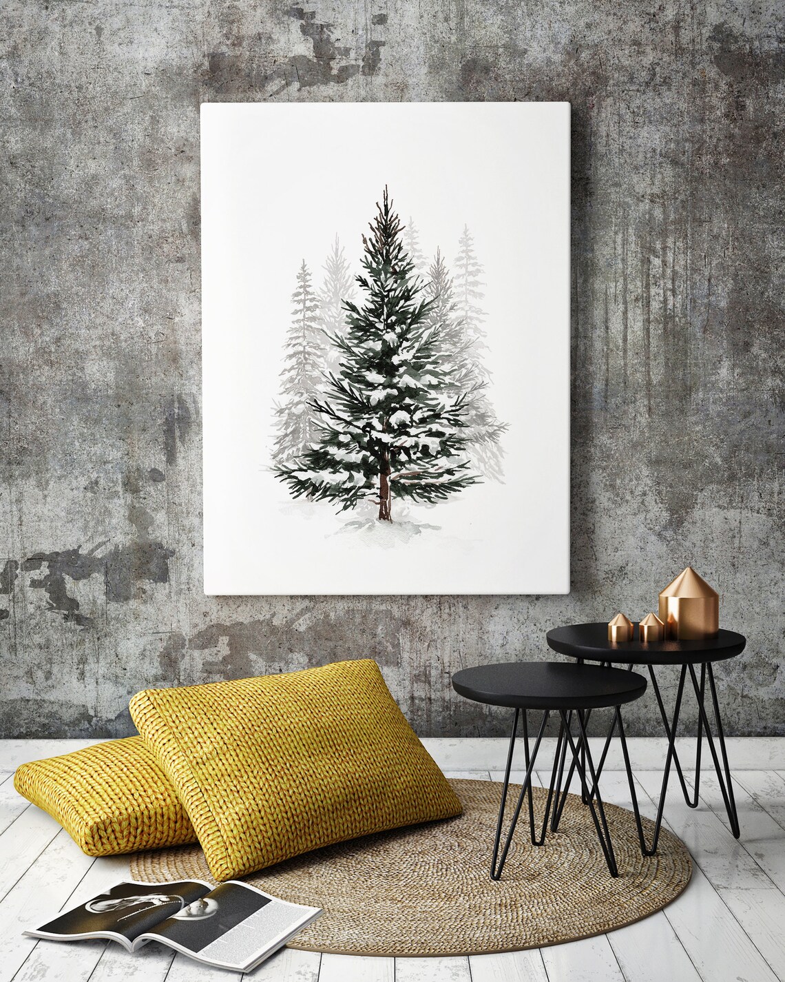Snowy Pine Tree Watercolor Winter Forest Christmas Wall Art Print - Image 2