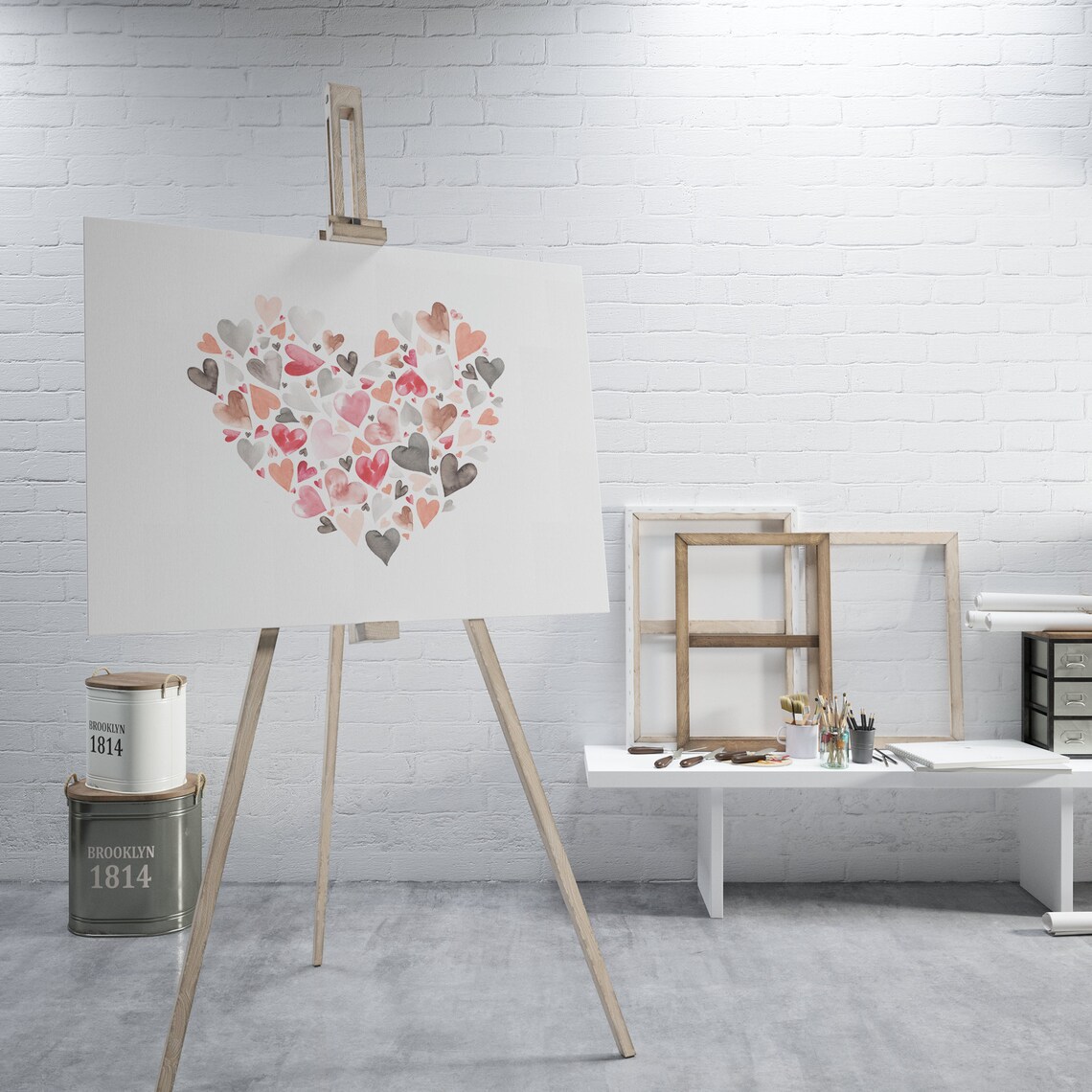 Valentine Heart Collage Pink Watercolor Hearts Love Wall Art Print - Image 3