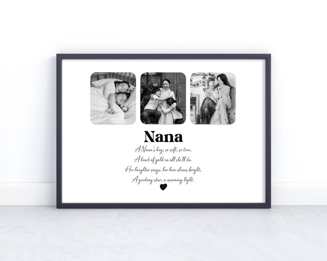Nana Poem Poster with Three Photos and Guiding Star Quote Gift