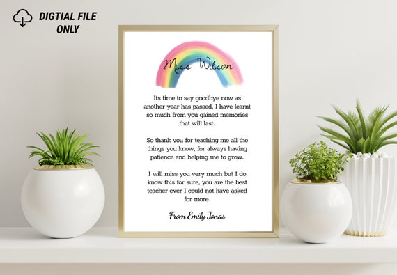 Personalised Rainbow Poem Gift Thank You Leaving Gifts For Key Worker Child Minder Pre School Nursery Teacher Teaching Assistant