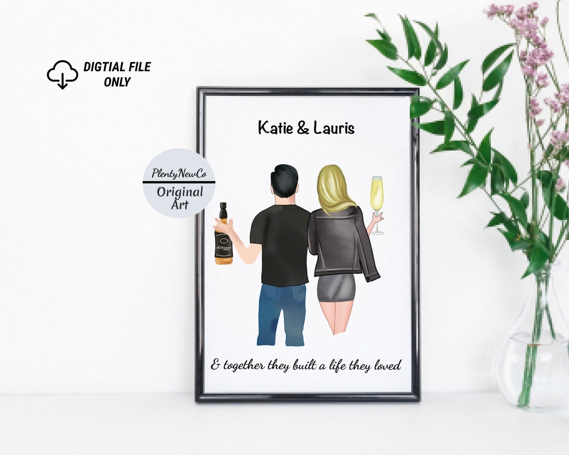 Personalized Couple Portrait Love Custom Names Anniversary Wall Art