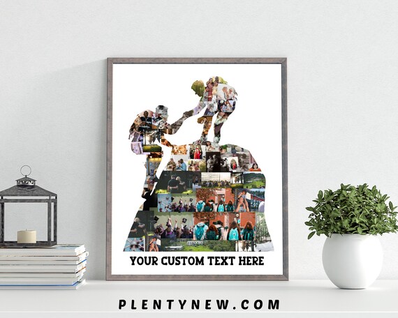 Personalised Mountain Summit Climbers Silhouette Photo Collage Poster