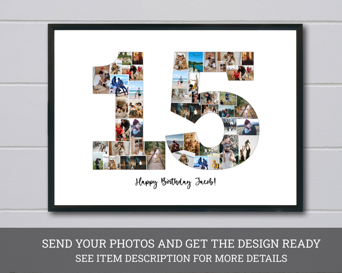Number 15 Photo Collage Happy Birthday Jacob Memory Gift Poster