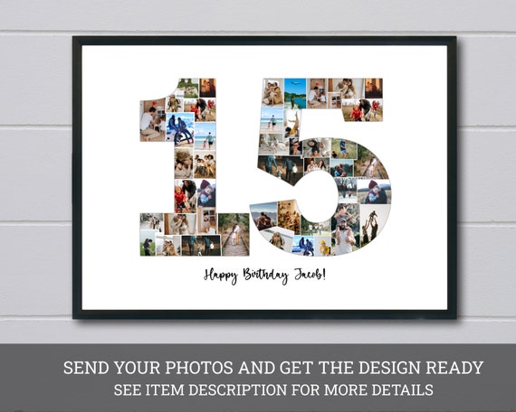 Custom 15th Birthday Photo Collage Personalized 15th Picture Collage Template Editable Number Collage Anniversary Gift Son Daughter Gift