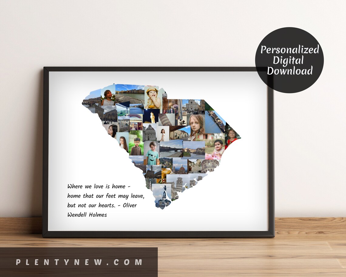 South Carolina State Shape Photo Collage Home Quote Custom Poster - Image 2