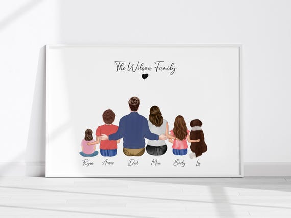 Custom Family Portrait With Pets Mothers Day Gift For Mom From Daughter Husband Gift Personalized Wall Art Housewarming Gift New Home Gift