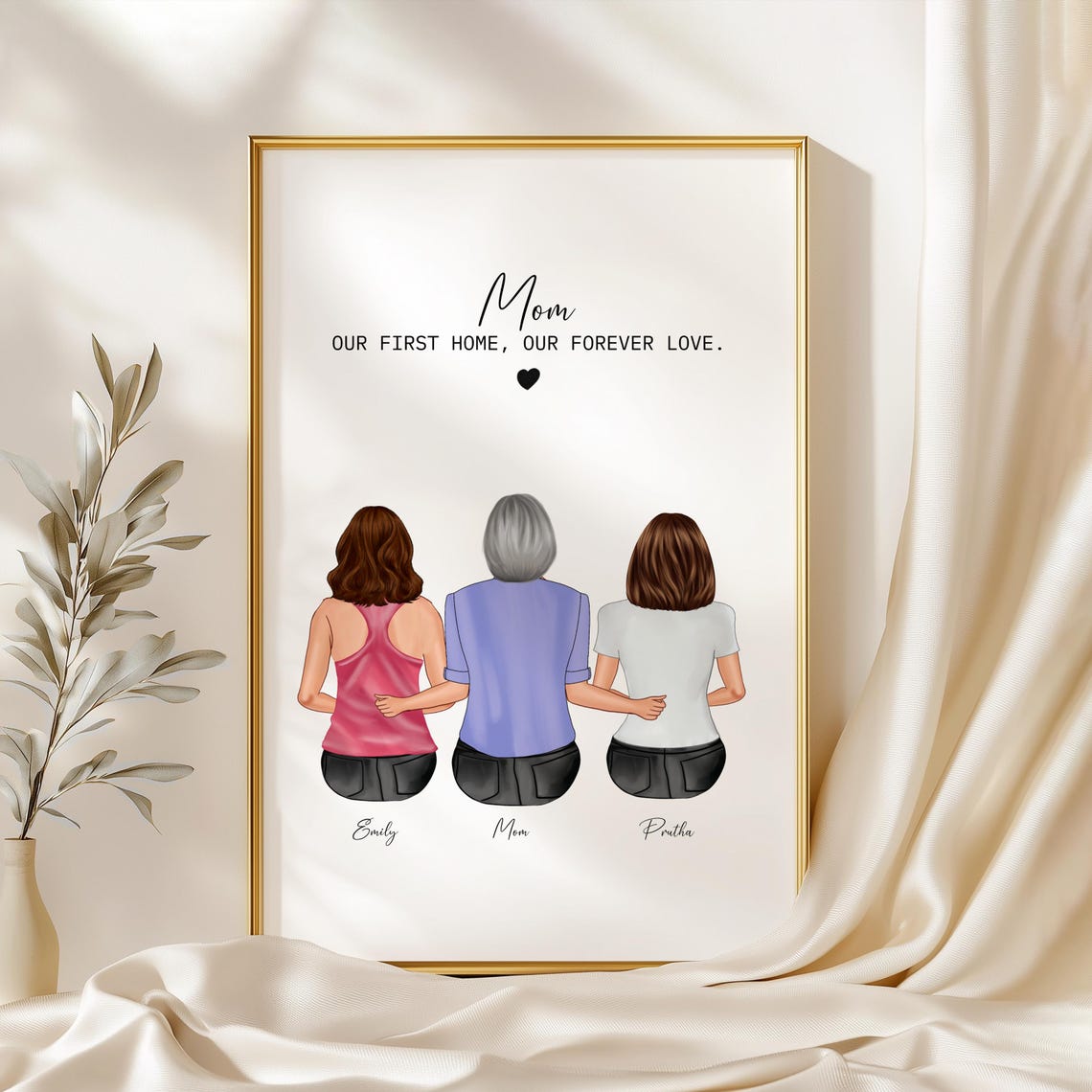Mothers Day Gifts For Mom From Daughter Personalized Wall Art Of Mother Daughter Custom Family Portrait Mum Daughter Son Print Mom Birthday