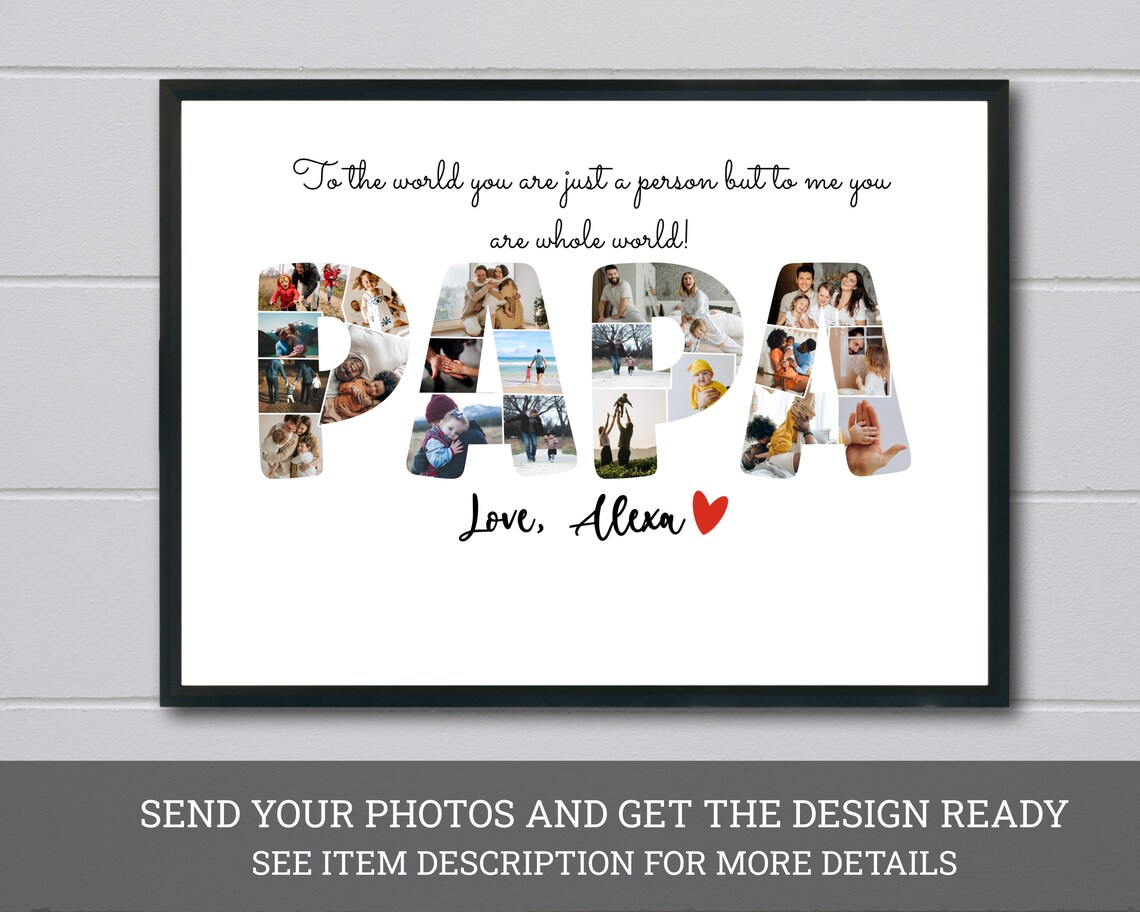 Custom Papa Photo Collage Love Alexa Family Memories Gift Poster